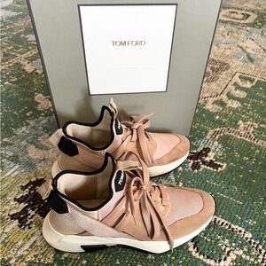 Tom Ford Jago sneakers pink peach neoprene suede 38.5